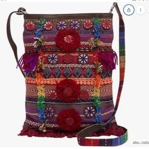 Toms Crossbody Bag Rainbow Summit Stripe Embellished Boho Festival Artisan Bag